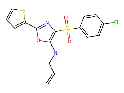 4-(4-chlorophenyl)sulfonyl-N-prop-2-enyl-2-thiophen-2-yl-1,3-oxazol-5-amine structure