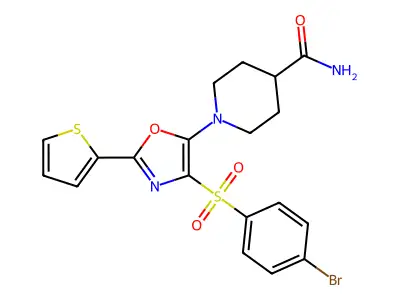 1-[4-(4-bromophenyl)sulfonyl-2-thiophen-2-yl-1,3-oxazol-5-yl]piperidine-4-carboxamide structure
