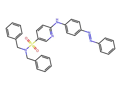 N,N-dibenzyl-6-(4-phenyldiazenylanilino)pyridine-3-sulfonamide structure