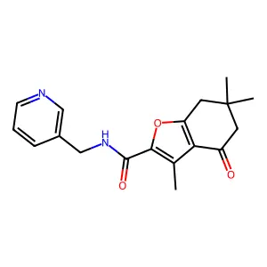 3,6,6-trimethyl-4-oxo-N-(pyridin-3-ylmethyl)-4,5,6,7-tetrahydrobenzofuran-2-carboxamide structure
