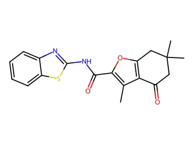 N-[(2Z)-1,3-benzothiazol-2(3H)-ylidene]-3,6,6-trimethyl-4-oxo-4,5,6,7-tetrahydro-1-benzofuran-2-carboxamide structure