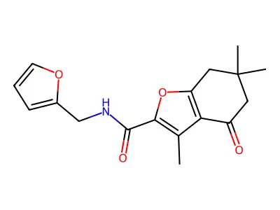 N-(furan-2-ylmethyl)-3,6,6-trimethyl-4-oxo-4,5,6,7-tetrahydro-1-benzofuran-2-carboxamide structure