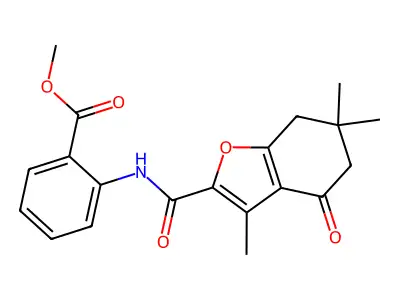 methyl 2-[(3,6,6-trimethyl-4-oxo-5,6,7-trihydrobenzo[2,1-d]furan-2-yl)carbonyl amino]benzoate structure