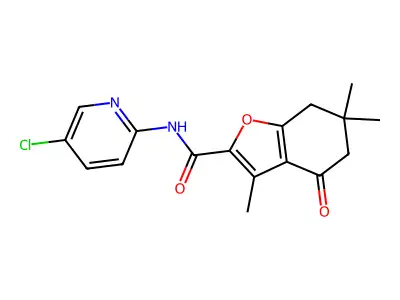 N-(5-chloropyridin-2-yl)-3,6,6-trimethyl-4-oxo-4,5,6,7-tetrahydro-1-benzofuran-2-carboxamide structure