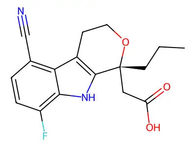2-[(1R)-5-cyano-8-fluoro-1-propyl-4,9-dihydro-3H-pyrano[3,4-b]indol-1-yl]acetic acid structure