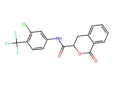 N-[3-chloro-4-(trifluoromethyl)phenyl]-1-oxo-3,4-dihydro-1H-2-benzopyran-3-carboxamide structure