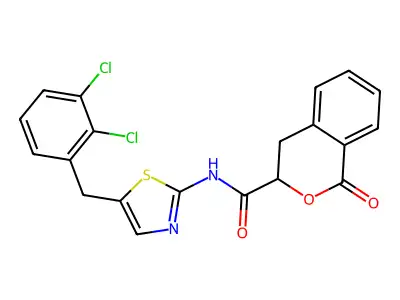 N-[5-(2,3-dichlorobenzyl)-1,3-thiazol-2-yl]-1-oxo-3,4-dihydro-1H-isochromene-3-carboxamide structure