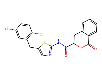 N-[5-(2,5-dichlorobenzyl)-1,3-thiazol-2-yl]-1-oxo-3,4-dihydro-1H-isochromene-3-carboxamide structure