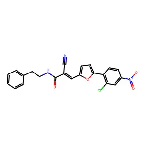 (2E)-3-[5-(2-chloro-4-nitrophenyl)(2-furyl)]-2-cyano-N-(2-phenylethyl)prop-2-e namide structure