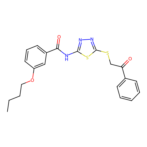 3-butoxy-N-(5-phenacylsulfanyl-1,3,4-thiadiazol-2-yl)benzamide structure