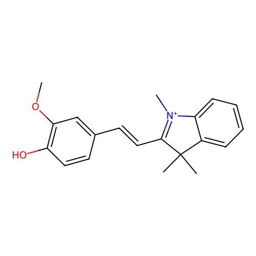2-methoxy-4-[(E)-2-(1,3,3-trimethylindol-1-ium-2-yl)ethenyl]phenol structure