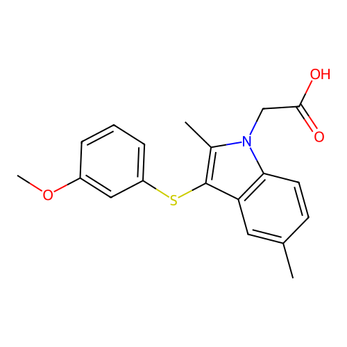 3-[(3-Methoxyphenyl)thio]-2,5-dimethyl-1h-indole-1-acetic acid structure