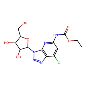 ethyl N-[7-chloro-3-[3,4-dihydroxy-5-(hydroxymethyl)oxolan-2-yl]triazolo[4,5-b]pyridin-5-yl]carbamate structure