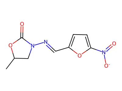 5-Methyl-3-{[(5-nitrofuran-2-yl)methylidene]amino}-1,3-oxazolidin-2-one structure