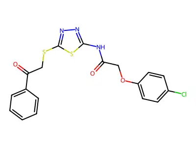 2-(4-chlorophenoxy)-N-{5-[(2-oxo-2-phenylethyl)sulfanyl]-1,3,4-thiadiazol-2-yl}acetamide structure