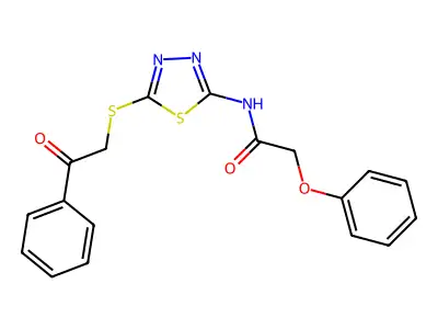 N-{5-[(2-oxo-2-phenylethyl)sulfanyl]-1,3,4-thiadiazol-2-yl}-2-phenoxyacetamide structure