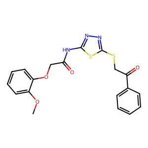 2-(2-methoxyphenoxy)-N-{5-[(2-oxo-2-phenylethyl)sulfanyl]-1,3,4-thiadiazol-2-yl}acetamide structure