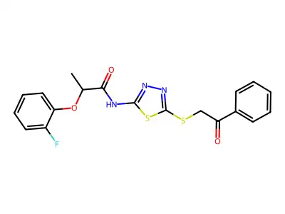 2-(2-fluorophenoxy)-N-{5-[(2-oxo-2-phenylethyl)sulfanyl]-1,3,4-thiadiazol-2-yl}propanamide structure