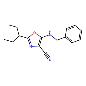 5-(Benzylamino)-2-pentan-3-yl-1,3-oxazole-4-carbonitrile structure