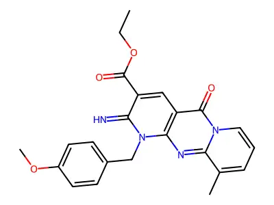 Ethyl 2-imino-1-[(4-methoxyphenyl)methyl]-10-methyl-5-oxo-1,6-dihydropyridino[2,3-d]pyridino[1,2-a]pyrimidine-3-carboxylate structure