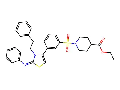 ethyl 1-({3-[(2Z)-3-(2-phenylethyl)-2-(phenylimino)-2,3-dihydro-1,3-thiazol-4-yl]phenyl}sulfonyl)piperidine-4-carboxylate structure