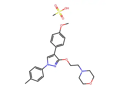 Morpholine, 4-(2-((4-(4-methoxyphenyl)-1-(4-methylphenyl)-1H-pyrazol-3-yl)oxy)ethyl)-, monomethanesulfonate structure