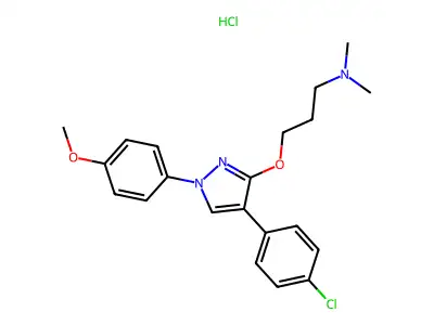 1-Propanamine, 3-((4-(4-chlorophenyl)-1-(4-methoxyphenyl)-1H-pyrazol-3-yl)oxy)-N,N-dimethyl-,monohydrochloride structure