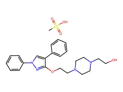 1-Piperazineethanol, 4-(2-((1,4-diphenyl-1H-pyrazol-3-yl)oxy)ethyl)-, monomethanesulfonate (salt) structure