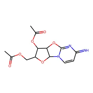 6H-Furo[2',3':4,5]oxazolo[3,2-a]pyrimidine-2-methanol, 3-(acetyloxy)-2,3,3a,9a-tetrahydro-6-imino-, acetate (ester), [2R-(2alpha,3beta,3abeta,9abeta)]- structure