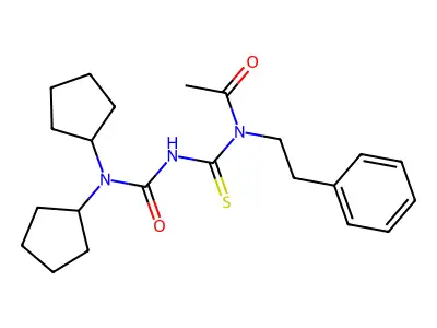 N-[(dicyclopentylcarbamoyl)carbamothioyl]-N-(2-phenylethyl)acetamide structure
