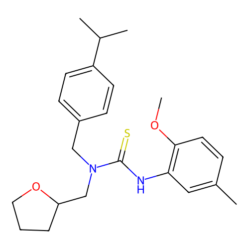 3-(2-methoxy-5-methyl-phenyl)-1-(oxolan-2-ylmethyl)-1-[(4-propan-2-ylphenyl)methyl]thiourea structure