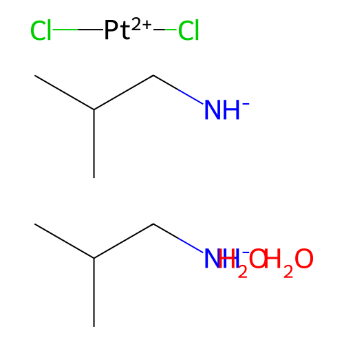 Dichloroplatinum(2+);bis(2-methylpropylazanide);dihydrate structure
