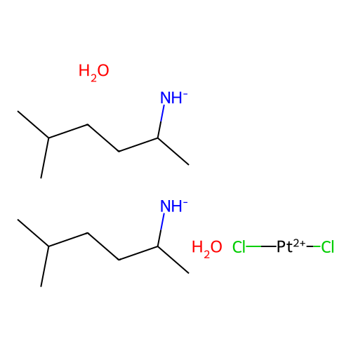 Dichloroplatinum(2+);bis(5-methylhexan-2-ylazanide);dihydrate structure