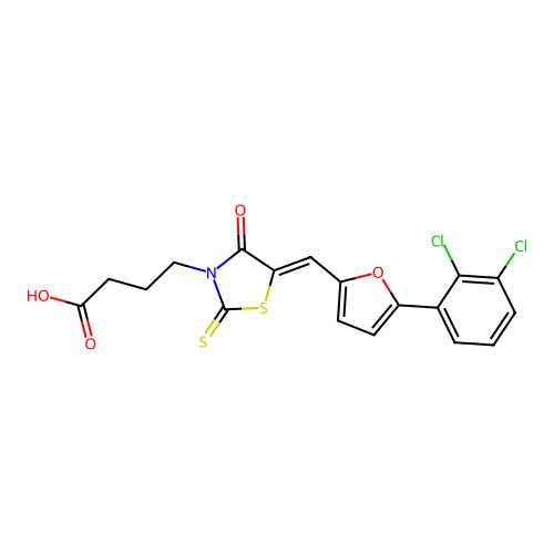 (Z)-4-(5-((5-(2,3-dichlorophenyl)furan-2-yl)methylene)-4-oxo-2-thioxothiazolidin-3-yl)butanoic acid structure