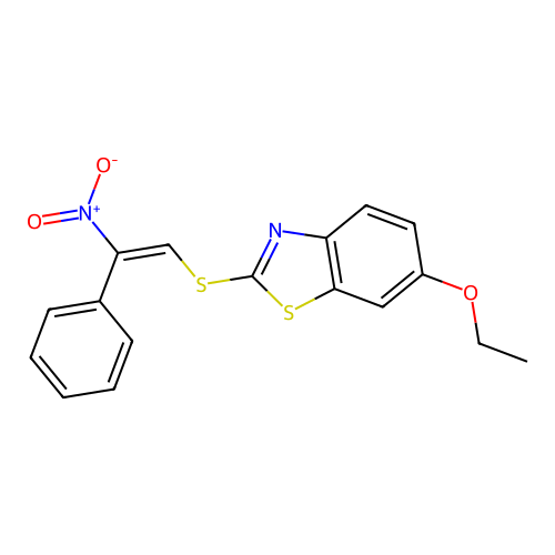 2-((1E)-2-nitro-2-phenylvinylthio)-6-ethoxybenzothiazole structure