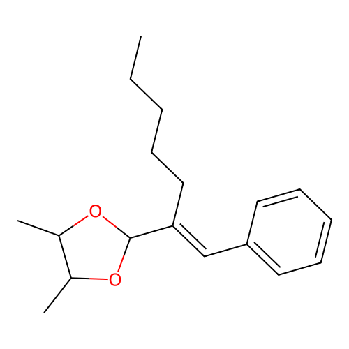 4,5-dimethyl-2-[(E)-1-phenylhept-1-en-2-yl]-1,3-dioxolane structure