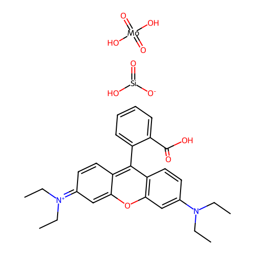 Xanthylium, 9-(2-carboxyphenyl)-3,6-bis(diethylamino)-, molybdatesilicate (1:?) structure