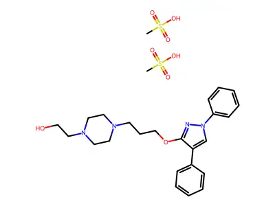 1-Piperazineethanol, 4-(3-((1,4-diphenyl-1H-pyrazol-3-yl)oxy)propyl)-, dimethanesulfonate (salt) structure