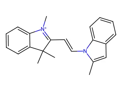 1,3,3-Trimethyl-2-[2-(2-methylindol-1-yl)ethenyl]indol-1-ium structure
