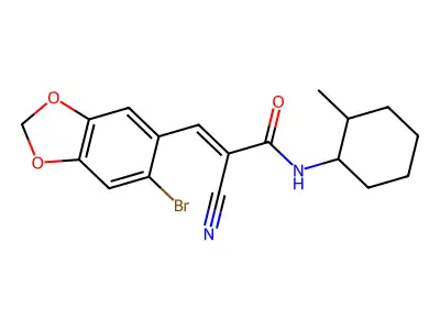 3-(6-bromo-1,3-benzodioxol-5-yl)-2-cyano-N-(2-methylcyclohexyl)prop-2-enamide structure