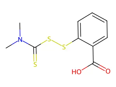 Carbamo(dithioperoxo)thioic acid, dimethyl-, 2-carboxyphenyl ester structure