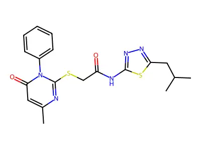 2-(4-methyl-6-oxo-1-phenylpyrimidin-2-yl)sulfanyl-N-[5-(2-methylpropyl)-1,3,4-thiadiazol-2-yl]acetamide structure