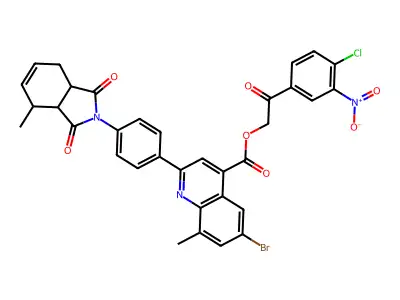 2-(4-Chloro-3-nitrophenyl)-2-oxoethyl 6-bromo-8-methyl-2-[4-(4-methyl-1,3-dioxo-1,3,3a,4,7,7a-hexahydro-2H-isoindol-2-yl)phenyl]quinoline-4-carboxylate structure