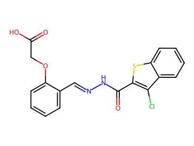 2-[2-[[(3-chloro-1-benzothiophene-2-carbonyl)hydrazinylidene]methyl]phenoxy]acetic acid structure