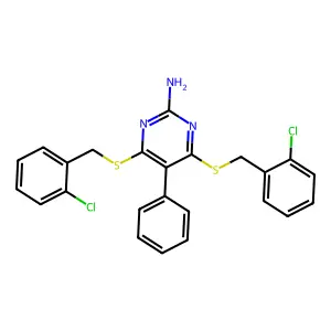 4,6-Bis{[(2-chlorophenyl)methyl]sulfanyl}-5-phenylpyrimidin-2-amine structure