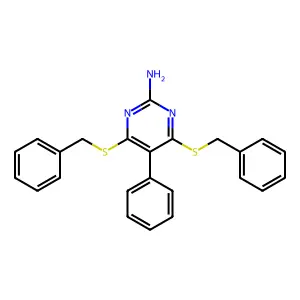 4,6-Bis(benzylsulfanyl)-5-phenylpyrimidin-2-amine structure