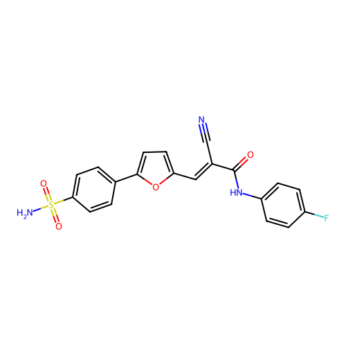 (E)-2-cyano-N-(4-fluorophenyl)-3-(5-(4-sulfamoylphenyl)furan-2-yl)acrylamide structure