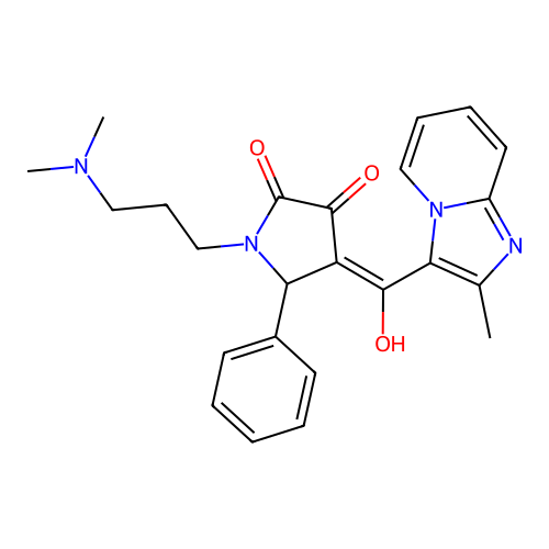(4E)-1-[3-(dimethylamino)propyl]-4-[hydroxy-(2-methylimidazo[1,2-a]pyridin-3-yl)methylidene]-5-phenylpyrrolidine-2,3-dione structure