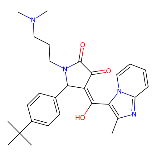 (4E)-5-(4-tert-butylphenyl)-1-[3-(dimethylamino)propyl]-4-[hydroxy-(2-methylimidazo[1,2-a]pyridin-3-yl)methylidene]pyrrolidine-2,3-dione structure