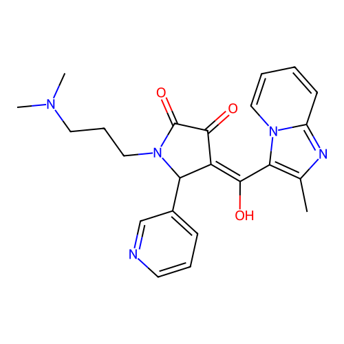 (4E)-1-[3-(dimethylamino)propyl]-4-[hydroxy-(2-methylimidazo[1,2-a]pyridin-3-yl)methylidene]-5-pyridin-3-ylpyrrolidine-2,3-dione structure